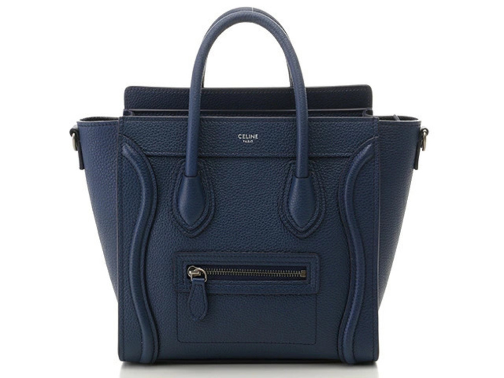 Celine Luggage Tote 2way Shoulder Bag Calfskin Indigo Blue